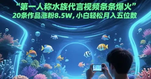 第一人称水族代言视频条条爆火,20条作品涨粉8.5W,小白轻松月入五位数-创业猫 第一人称水族代言视频条条爆火,20条作品涨粉8.5W,小白轻松月入五位数