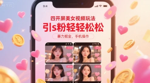 四开屏美女视频玩法,引s粉轻轻松松,暴力掘金,手机操作【揭秘】-创业猫 四开屏美女视频玩法,引s粉轻轻松松,暴力掘金,手机操作【揭秘】