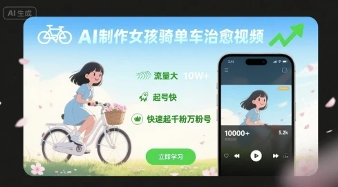 AI制作女孩骑单车治愈视频,流量大,起号快,快速起千粉万粉号-创业猫 AI制作女孩骑单车治愈视频,流量大,起号快,快速起千粉万粉号