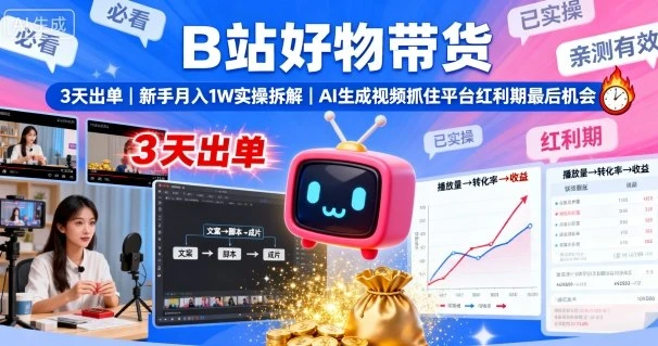 B站好物带货,3天出单,新手月入1W实操拆解,AI生成视频,抓住平台红利期最后机会-创业猫 B站好物带货,3天出单,新手月入1W实操拆解,AI生成视频,抓住平台红利期最后机会