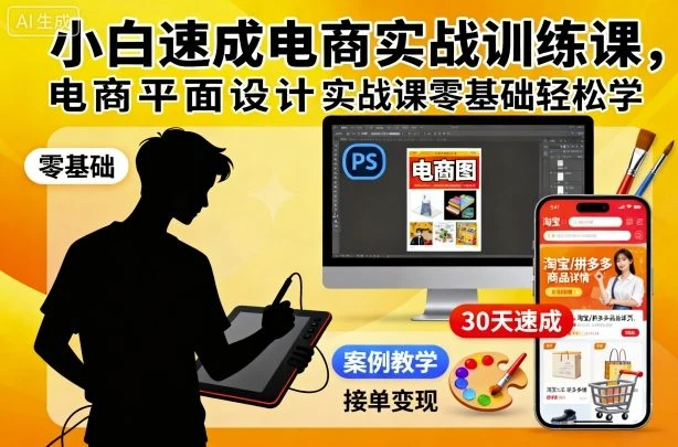 【精】小白速成电商实战训练课,电商平面设计实战课零基础轻松学