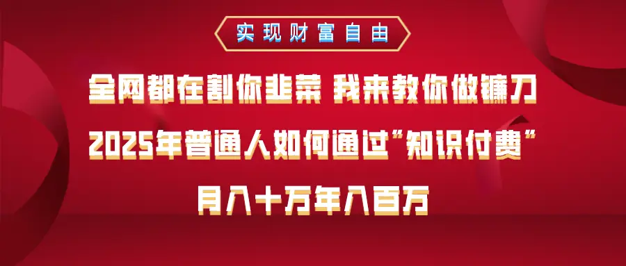 全网都在割你韭菜 我来教你做镰刀，2025年普通人如何通过知识付费，月入十万年入百万--实现财富自由