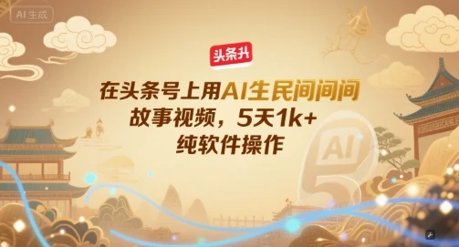 在头条号上用AI生民间故事视频，5天1k+，纯软件操作