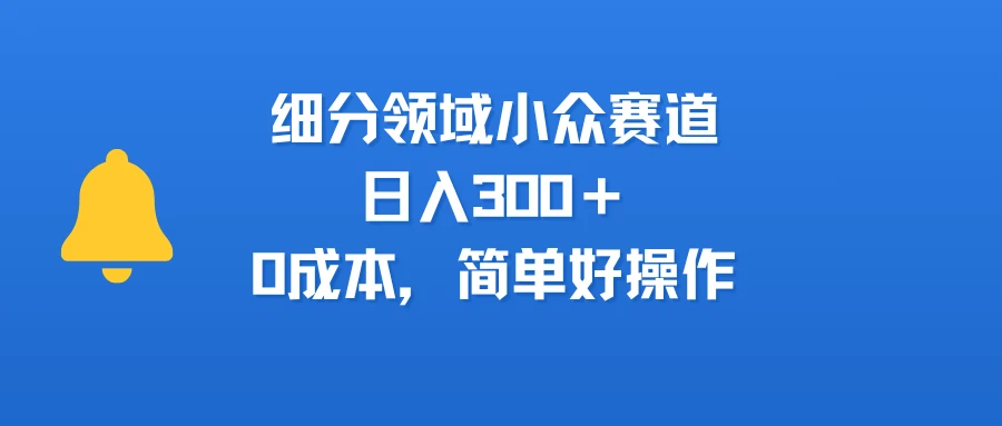 细分领域小众赛道，日入300＋，0成本，简单好操作