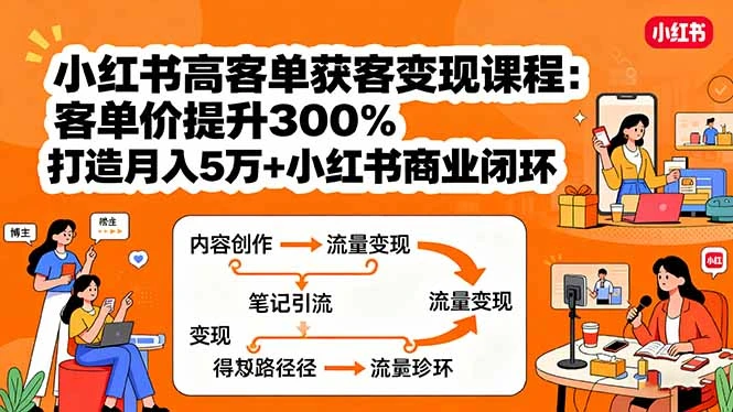 【精】小红书高客单获客变现课程：客单价提升300%，打造月入10万+小红书商业闭环