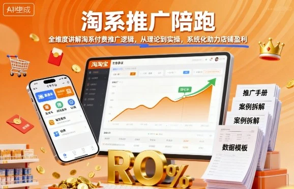 【精】淘系推广陪跑，全维度讲解淘系付费推广逻辑，从理论到实操，系统化助力店铺盈利