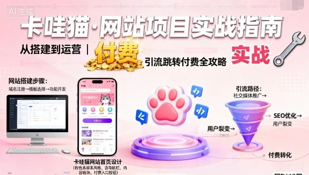【精】卡哇猫·网站项目，网站搭建与运营以及引流跳转付费