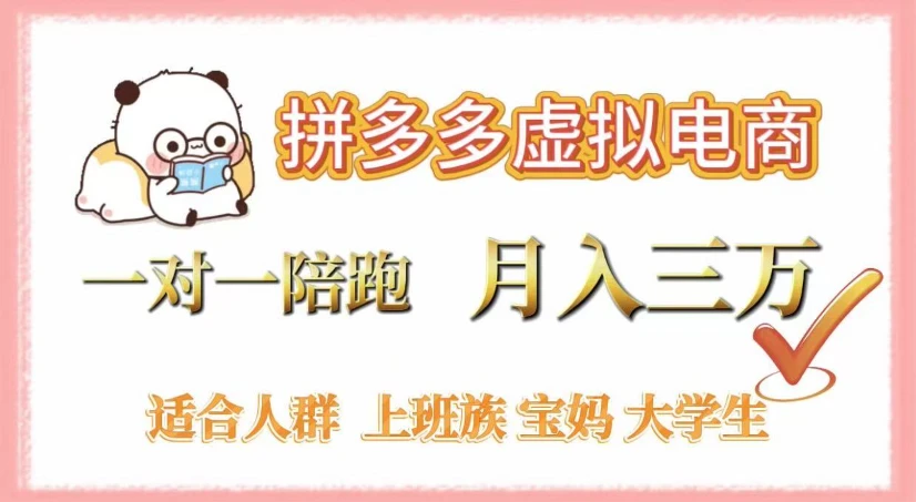 拼多多虚拟电商，一对一陪跑，月入3万，0囤货，轻资产，不发货