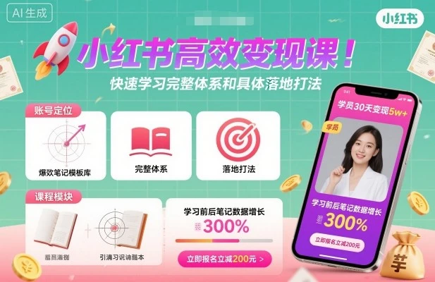 【精】小红书高效变现课，快速学习小红书完整体系和具体落地打法