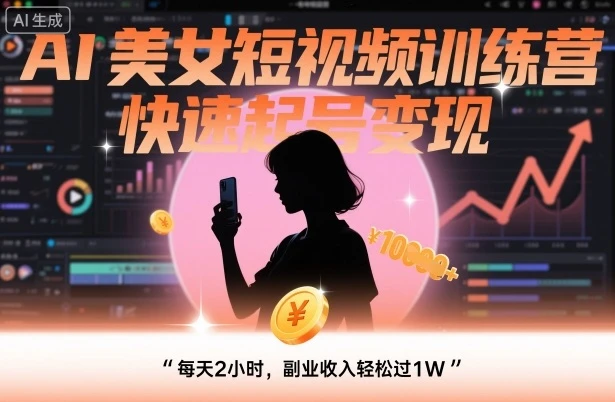 【精】AI美女短视频训练营，快速起号变现，每天2小时，副业收入轻松过1W