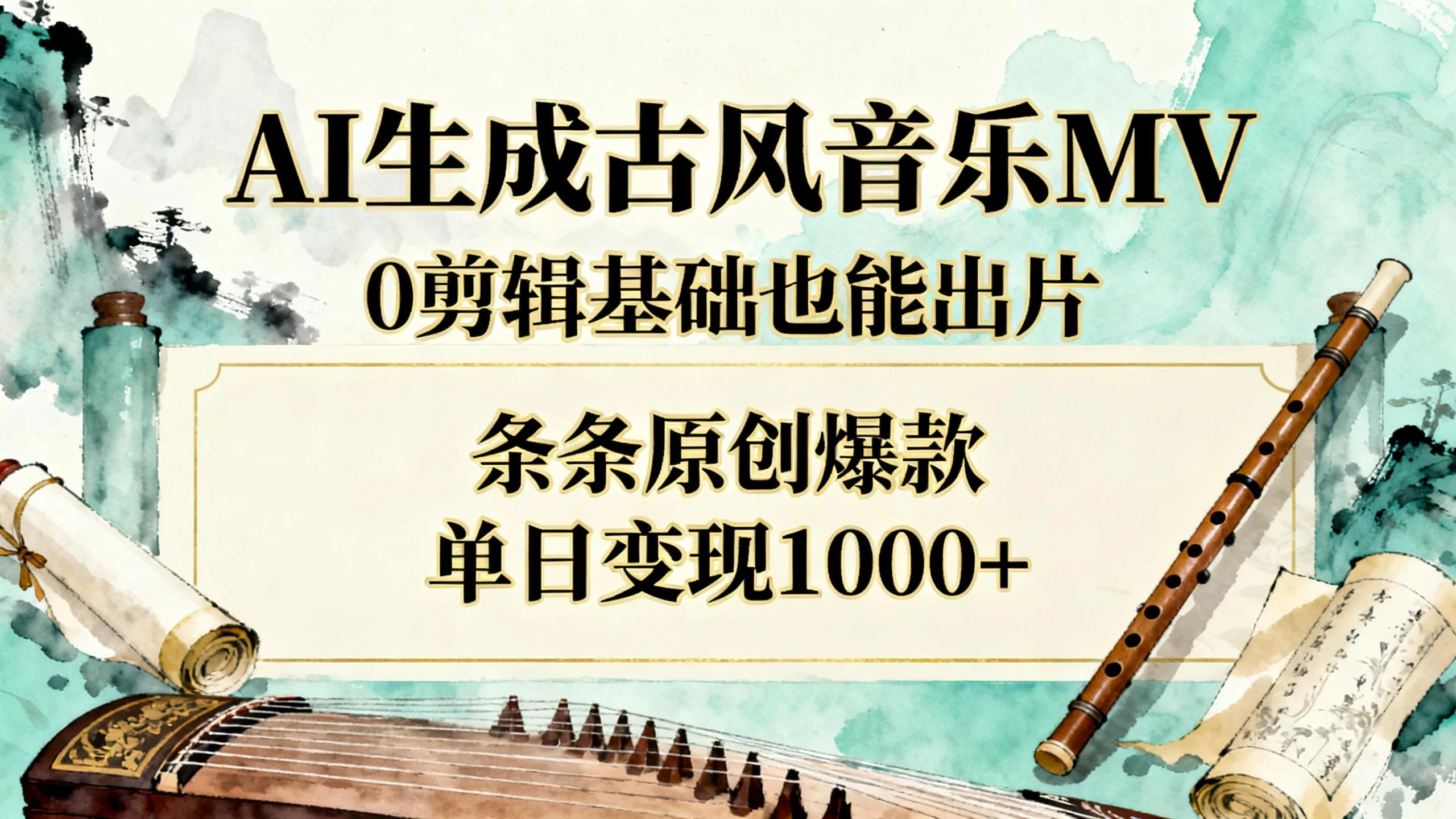 AI生成古风音乐MV，0剪辑基础也能出片，条条原创爆款，单日变现1000+