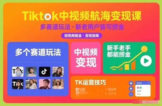 【精】Tiktok中视频航海变现课，多个赛道玩法，新手老手都能在TK中视频捞金