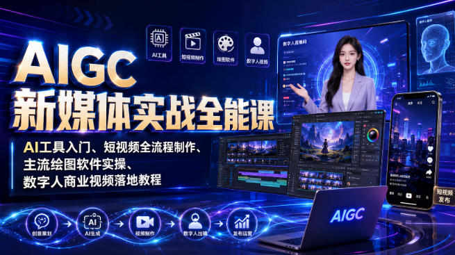 【精】AIGC新媒体实战全能课|AI工具入门、短视频全流程制作、主流绘图软件实操、数字人商业视频落地教程