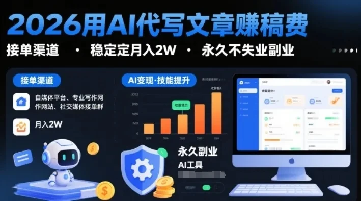 2026用AI代写文章賺稿费，提供接单渠道，稳定月入2W，永久不失业副业