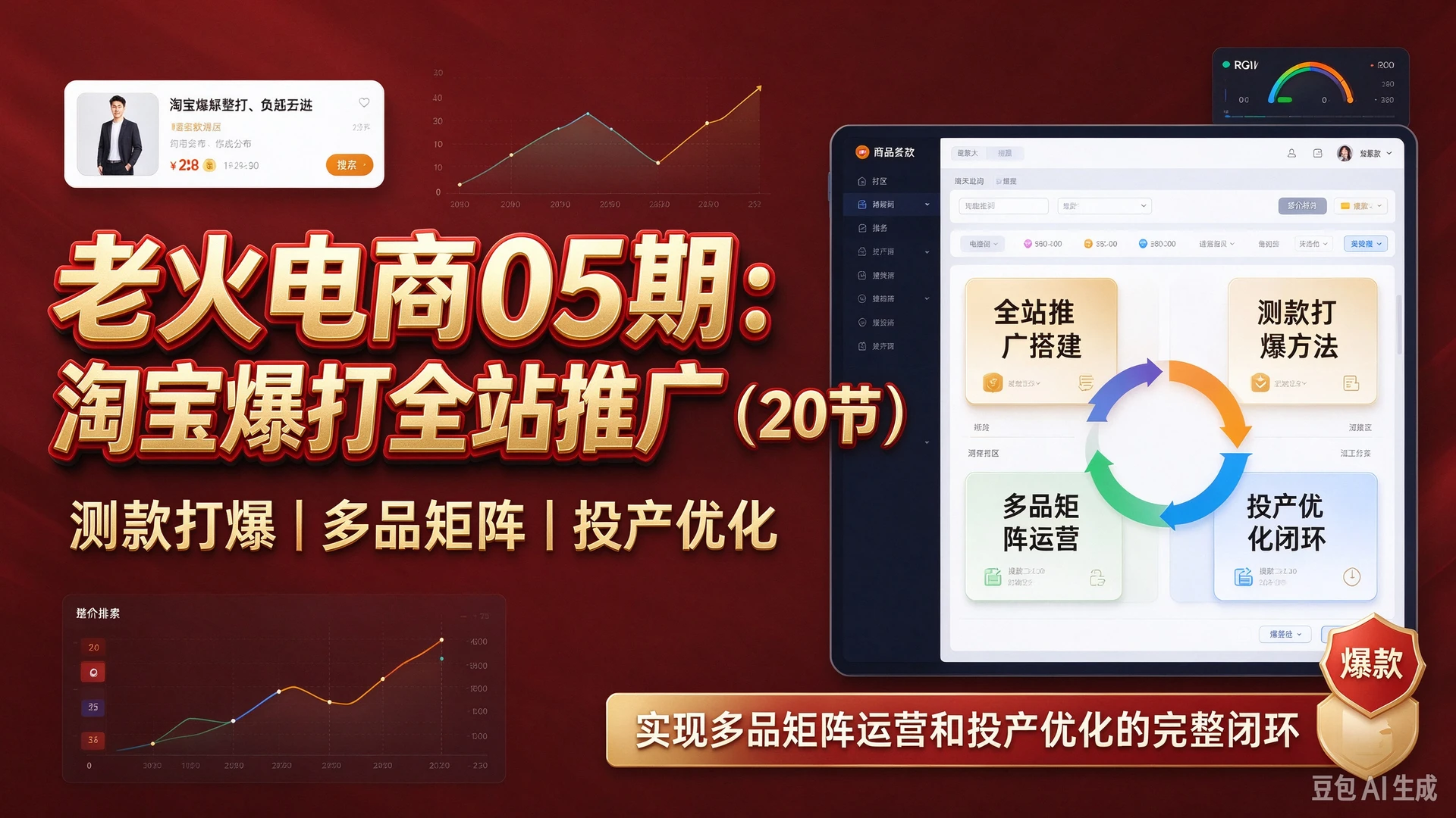 【精】老火电商05期:淘宝爆打全站推广(20节),带你掌握全站推广搭建与测款打爆方法,实现多品矩阵运营和投产优化的完整闭环