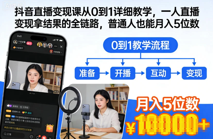 【精】抖音直播变现课从0到1详细教学,一人直播变现拿结果的全链路,普通人也能月入5位数 【精】抖音直播变现课从0到1详细教学,一人直播变现拿结果的全链路,普通人也能月入5位数