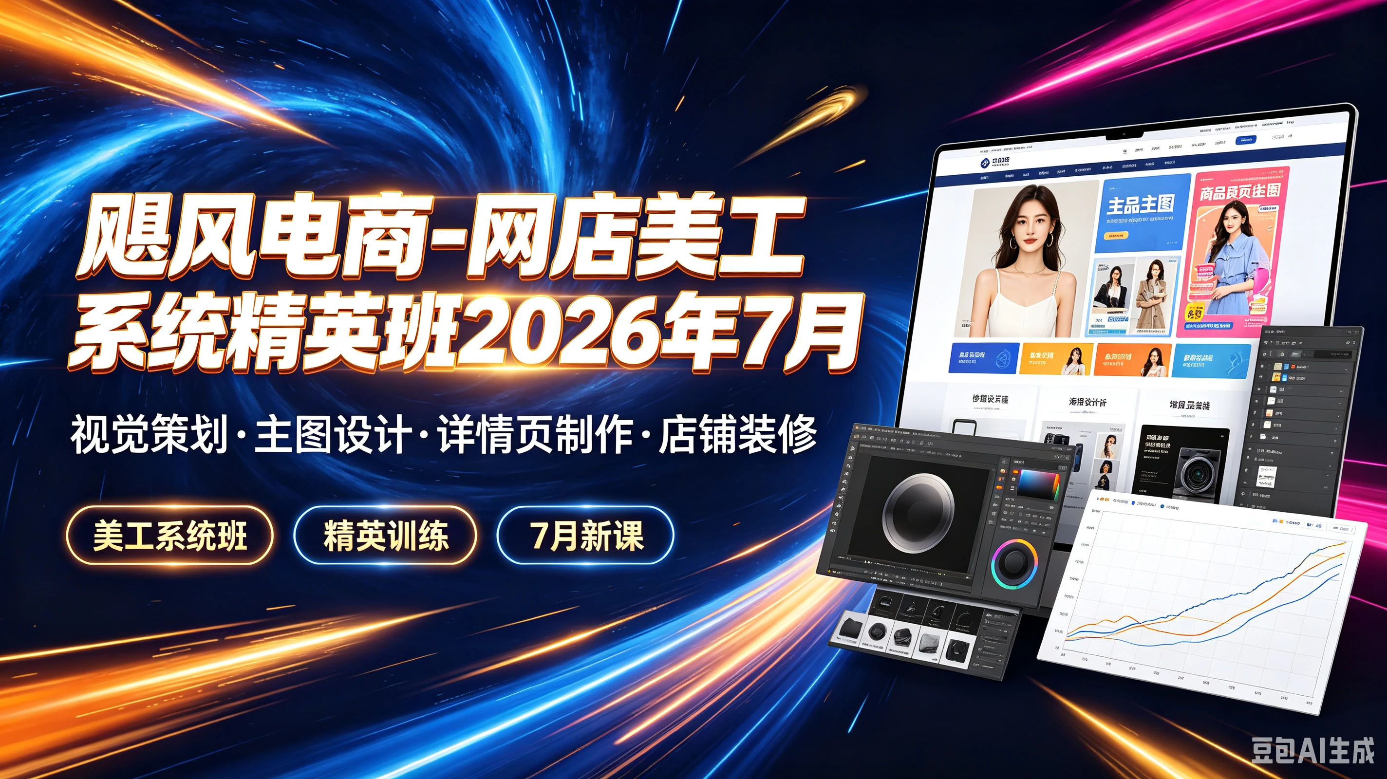 【精】飓风电商-网店美工系统精英班2026年7月,视觉策划·主图设计·详情页制作·店铺装修,美工系统班、精英训练、7月新课