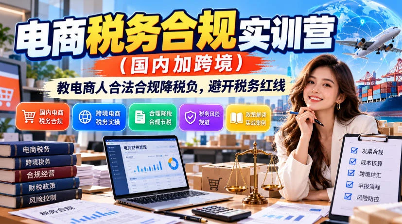 【精】电商税务合规实训营(国内加跨境),教电商人合法合规降税负,避开税务红线 【精】电商税务合规实训营(国内加跨境),教电商人合法合规降税负,避开税务红线