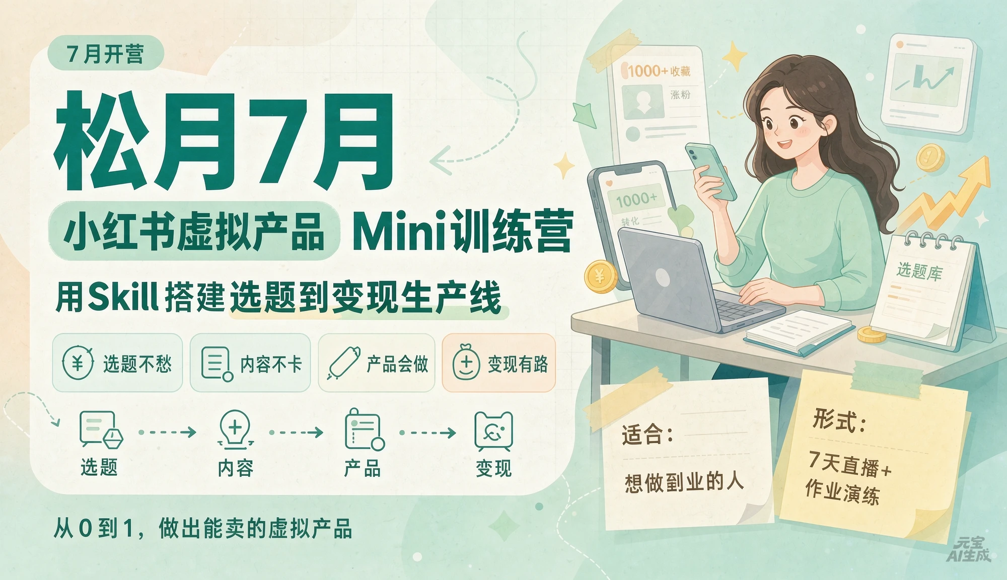 【精】松月7月小红书虚拟产品Mini训练营:用Skill搭建选题到变现生产线