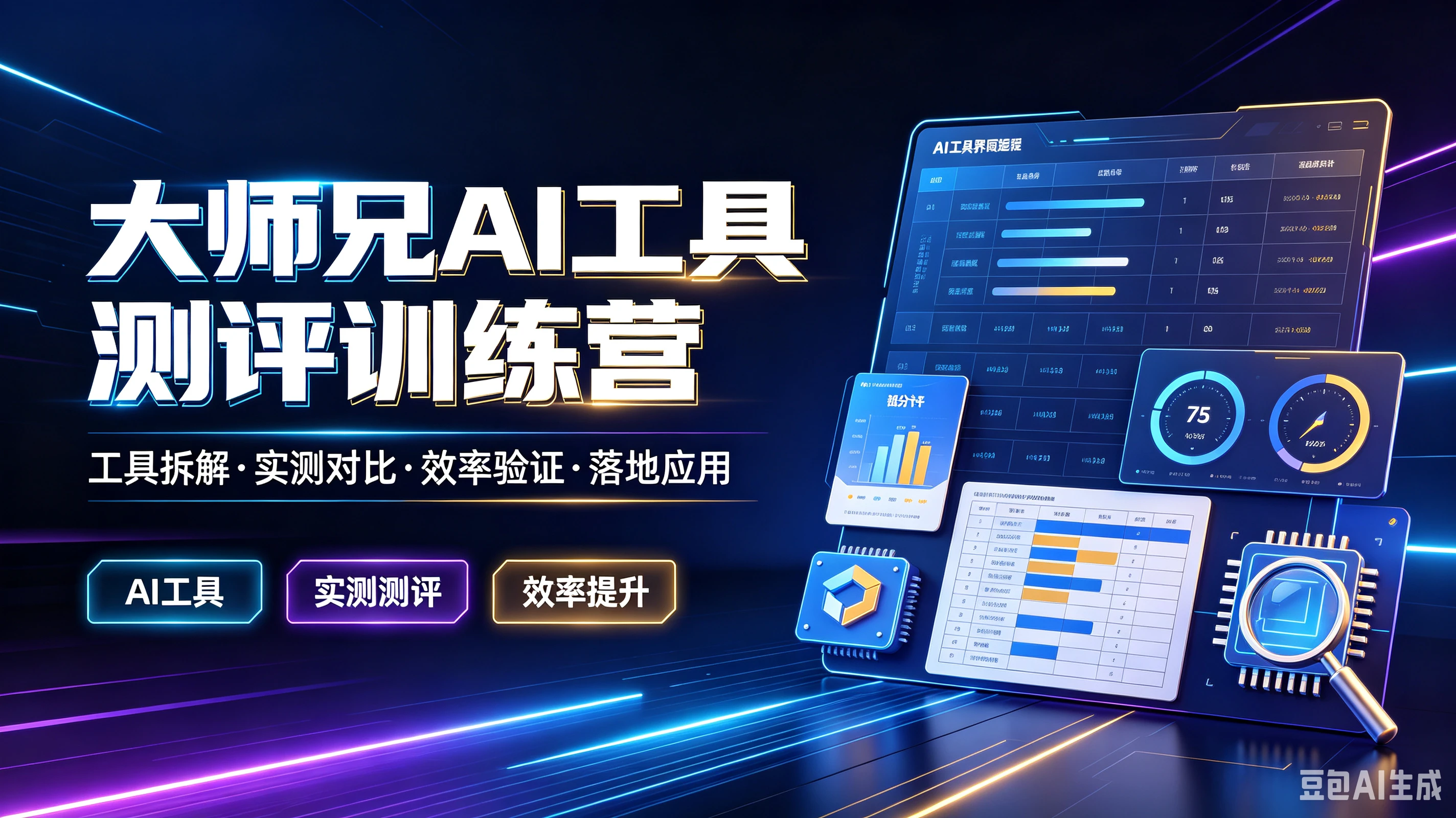 【精】大师兄AI工具测评训练营，工具拆解·实测对比·效率验证·落地应用，AI工具、实测测评、效率提升