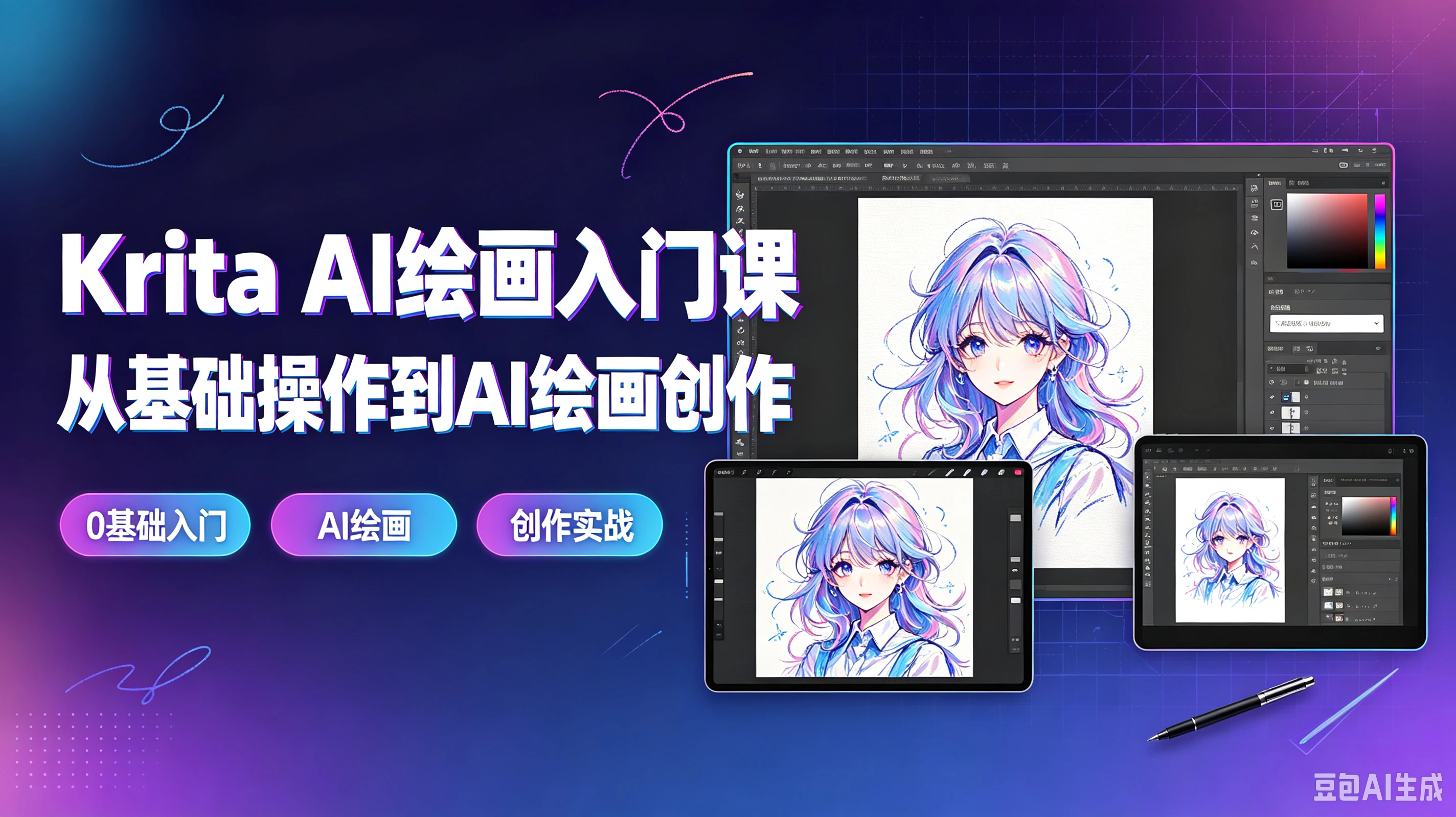 【精】Krita AI绘画入门课从基础操作到AI绘画创作,0基础入门、Al绘画、创作实战
