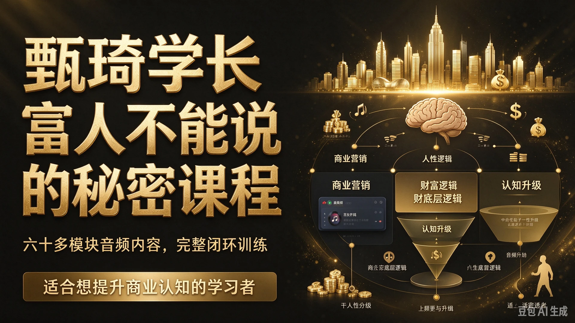 甄琦学长富人不能说的秘密课程,带你研读六十多模块音频内容,了解商业营销、人性与财富底层逻辑,适合想提升商业认知的学习者的完整闭环