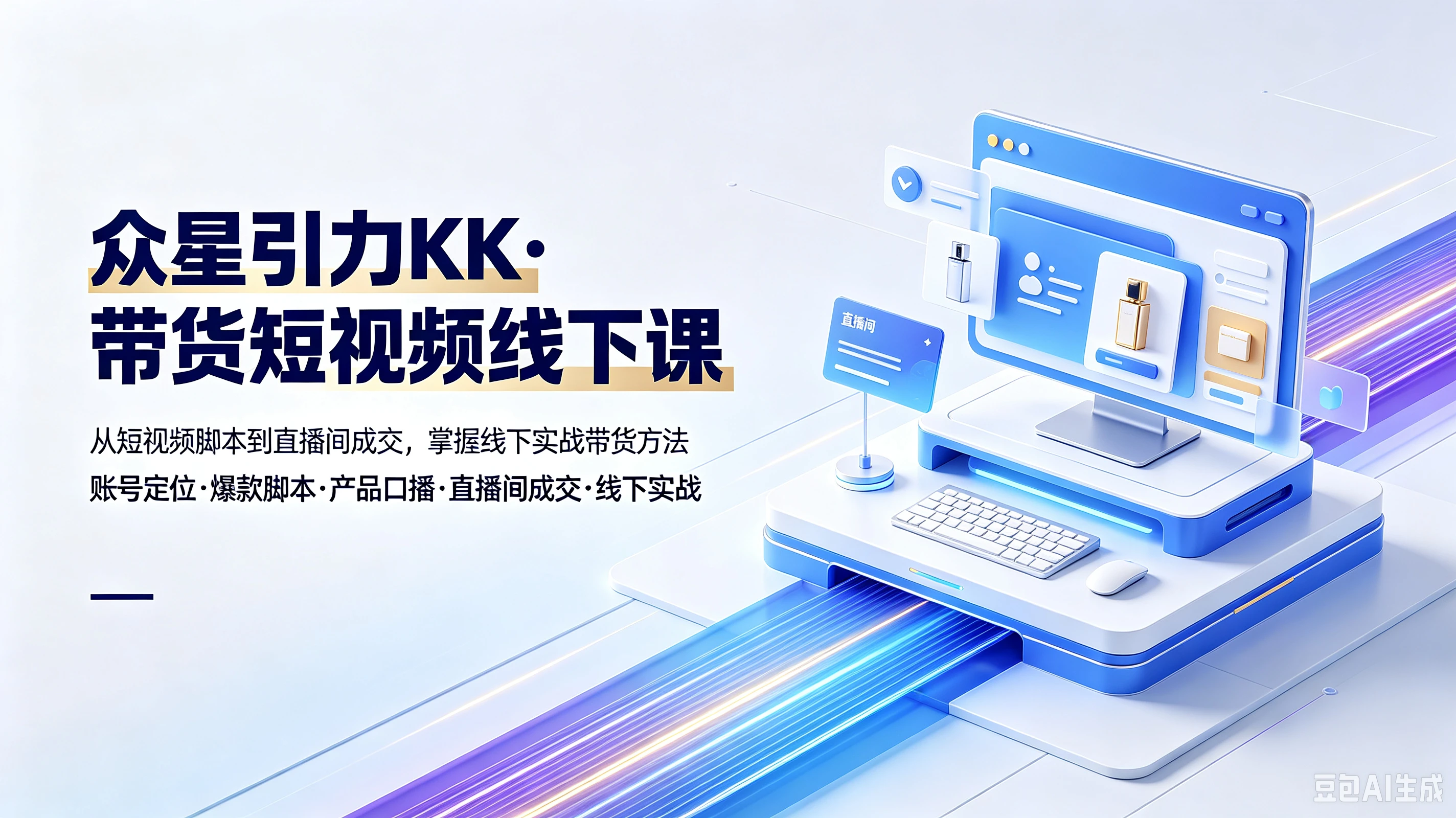 【精】众星引力KK·带货短视频线下课，从短视频脚本到直播间成交，掌握线下实战带货方法，账号定位、爆款脚本、产品口播、直播间成交、线下实战