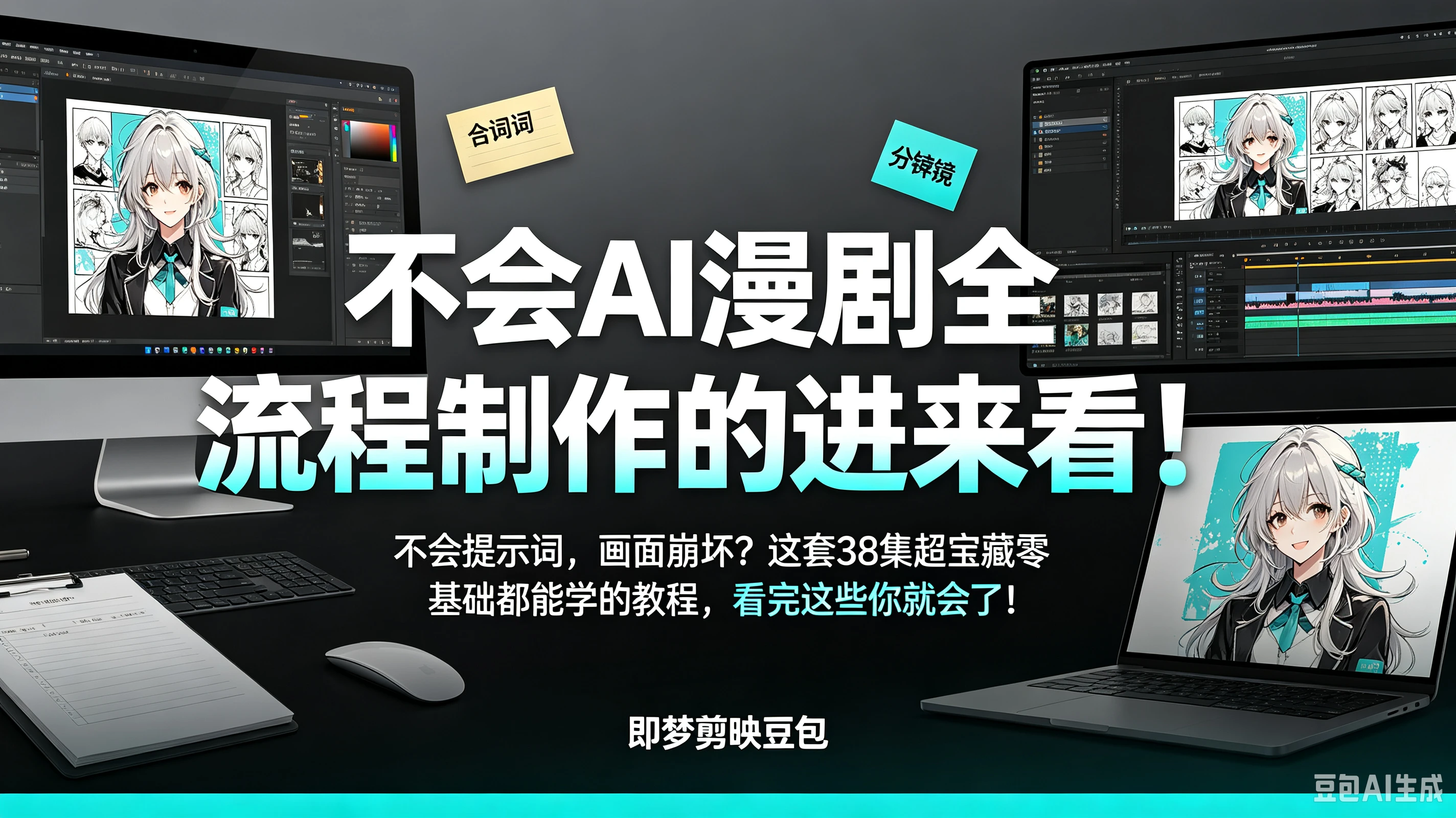 【精】不会AI漫剧全流程制作的进来看！不会提示词，画面崩坏？这套38集超宝藏零基础都能学的教程，看完这些你就会了！即梦剪映豆包