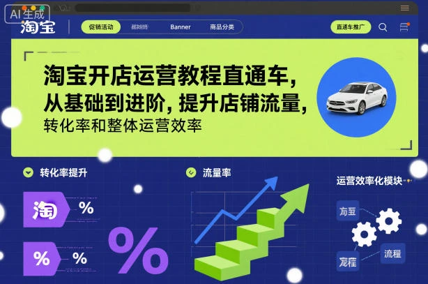 【精】淘宝开店运营教程直通车，从基础到进阶，提升店铺流量，转化率和整体运营效率（更新11月）