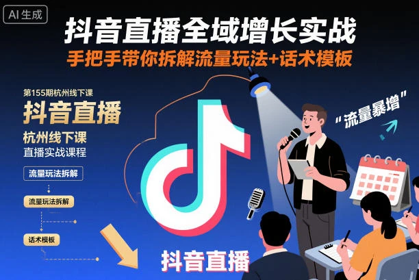 【精】抖音直播全域增长实战第155期杭州线下课,手把手带你拆解流量玩法+话术模板 【精】抖音直播全域增长实战第155期杭州线下课,手把手带你拆解流量玩法+话术模板