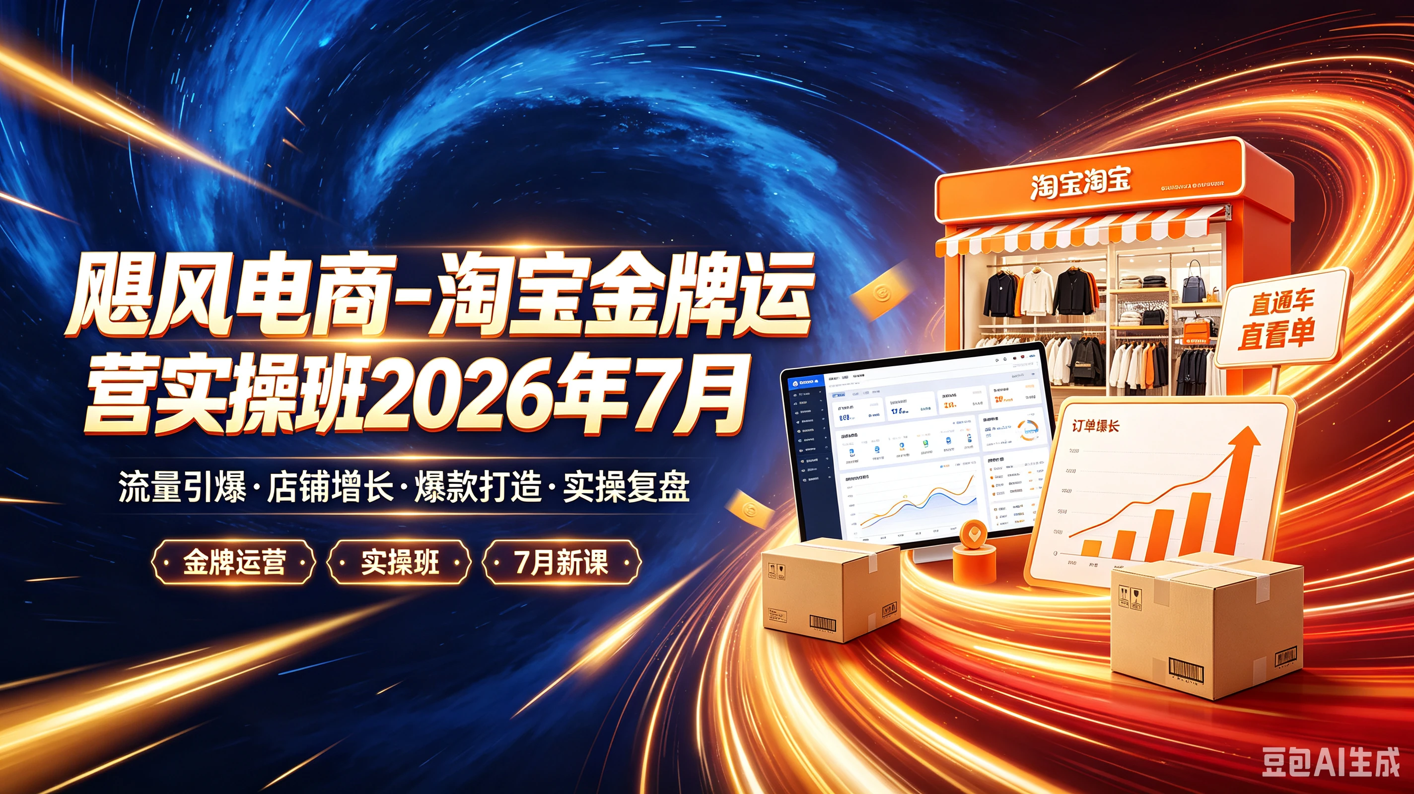 【精】飓风电商-淘宝金牌运营实操班2026年7月，流量引爆·店铺增长·爆款打造·实操复盘，金牌运营、实操班、7月新课
