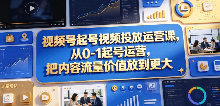 【精】视频号起号视频投放运营课，从0-1起号运营，把内容流量价值放到更大
