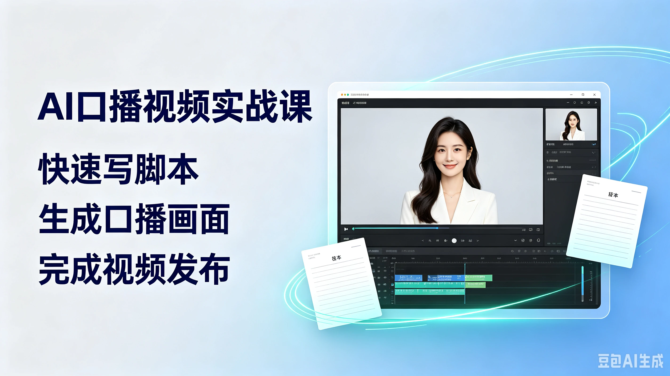 【精】AI口播视频实战课，快速写脚本、生成口播画面、完成视频发布