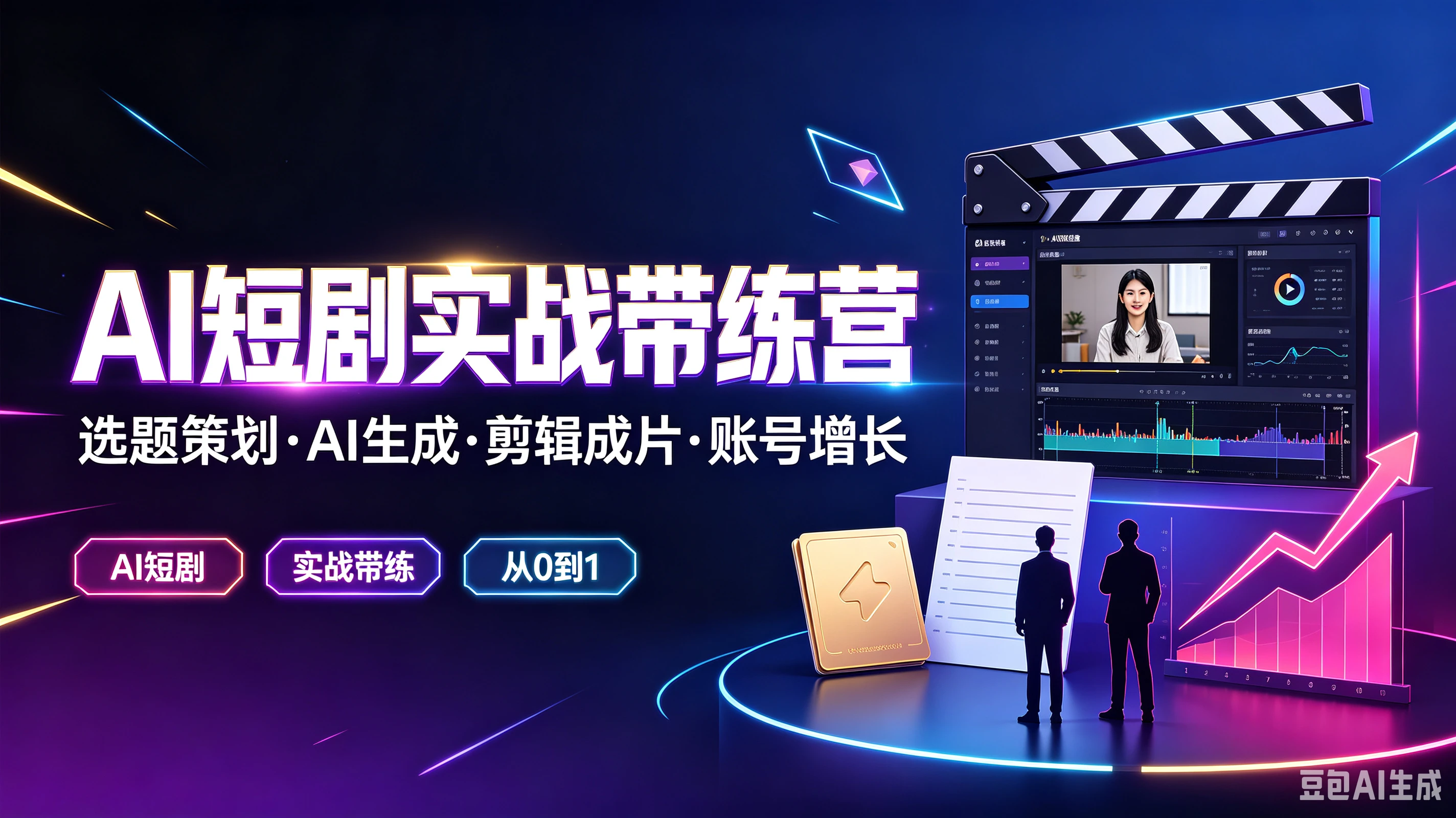 【精】AI短剧实战带练营,选题策划·AI生成·剪辑成片·账号增长,AI短剧、实战带练、从O到1