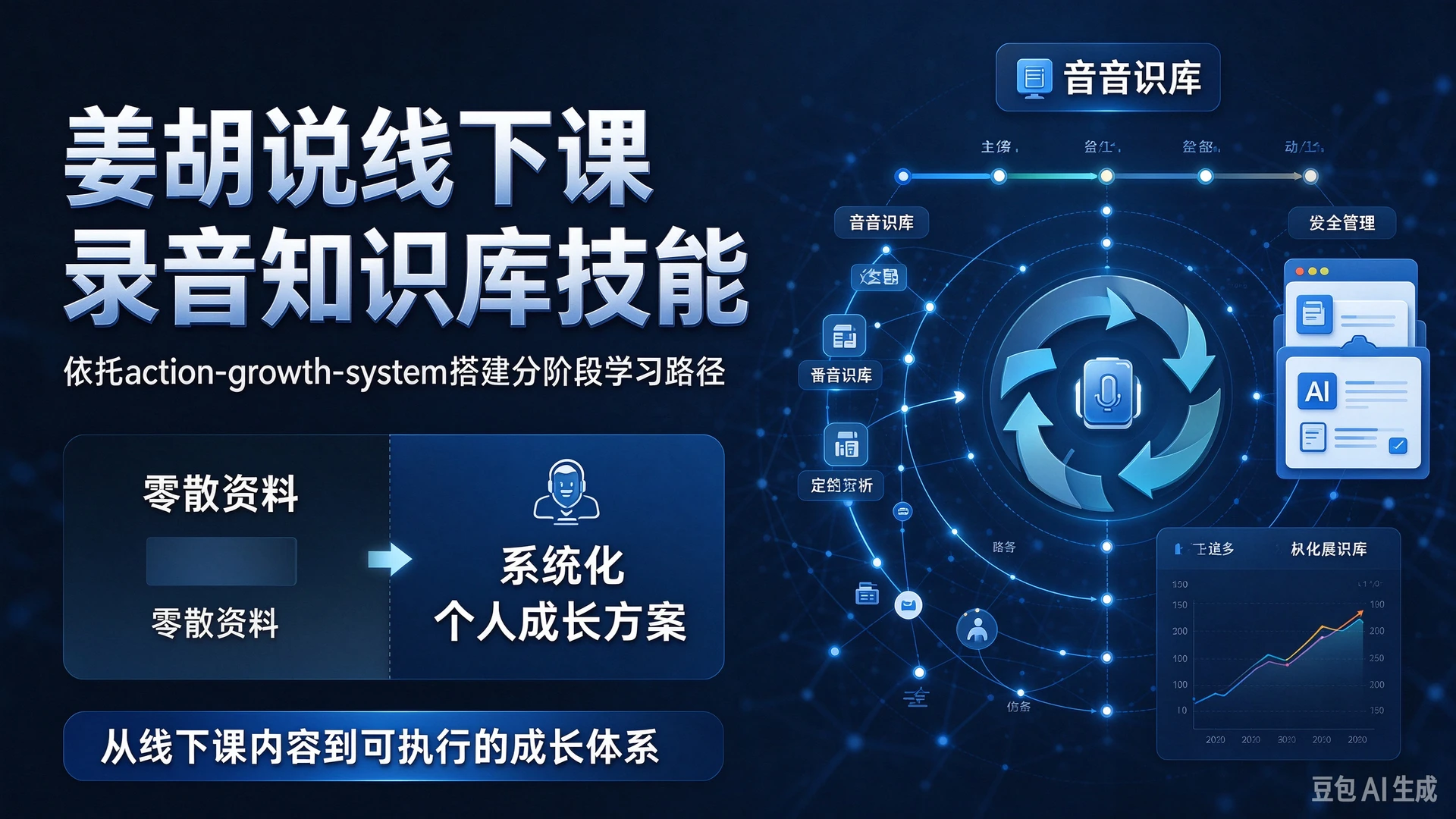 姜胡说线下课录音知识库技能,依托action-growth-system搭建分阶段学习路径,对比零散资料形成系统化个人成长方案