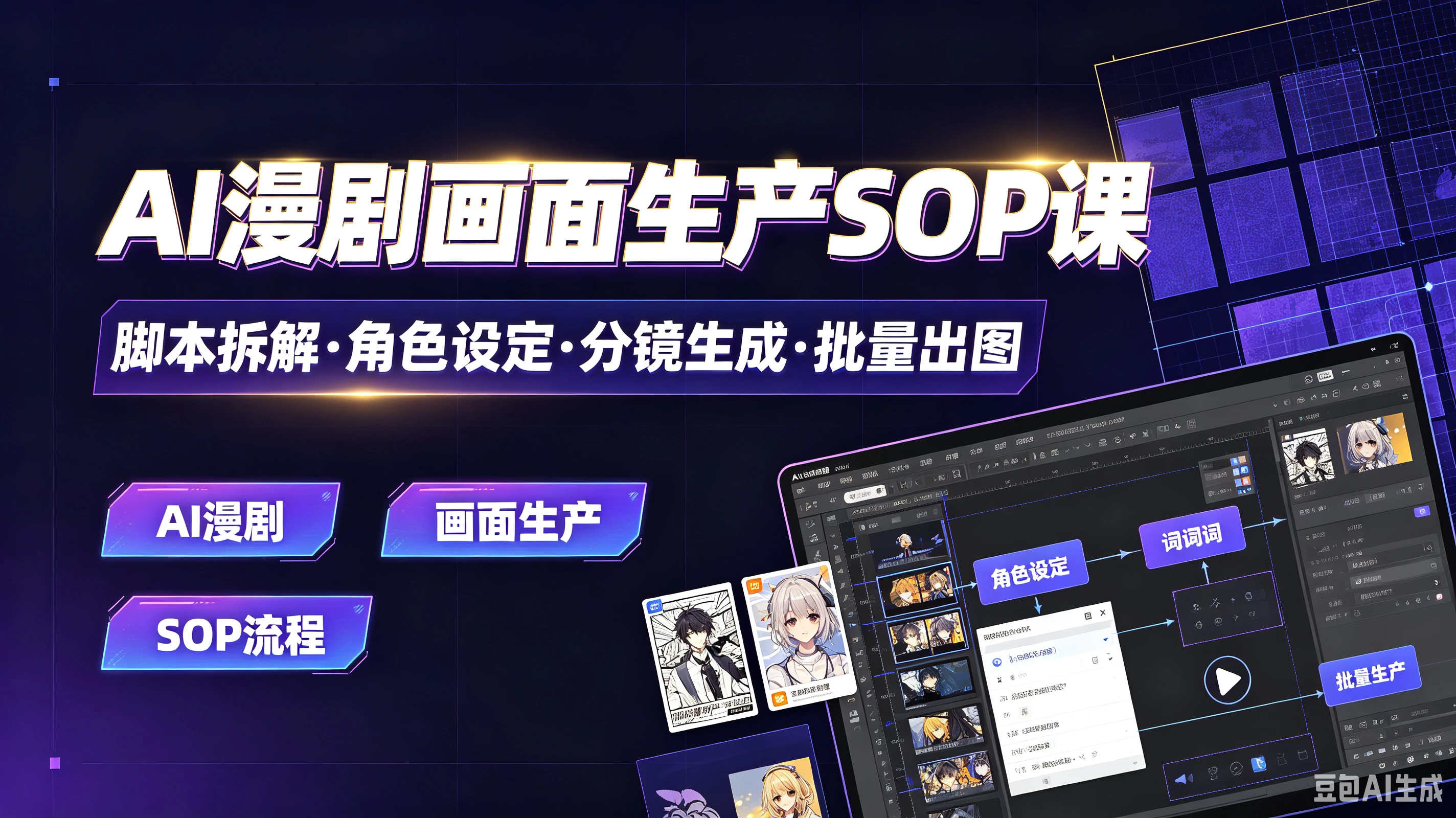 【精】AI漫剧画面生产SOP课,脚本拆解·角色设定·分镜生成·批量出图,AI漫剧、画面生产、SOP流程