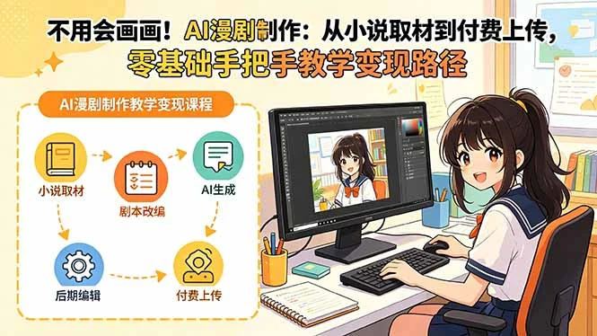 【精】不用会画画！AI漫剧制作：从小说取材到付费上传，零基础手把手教学变现路径