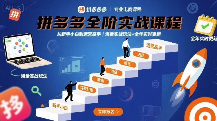 【精】拼多多全阶实战课程，从新手小白到运营高手，海量实战玩法+全年实时更新【2025年10月更新】