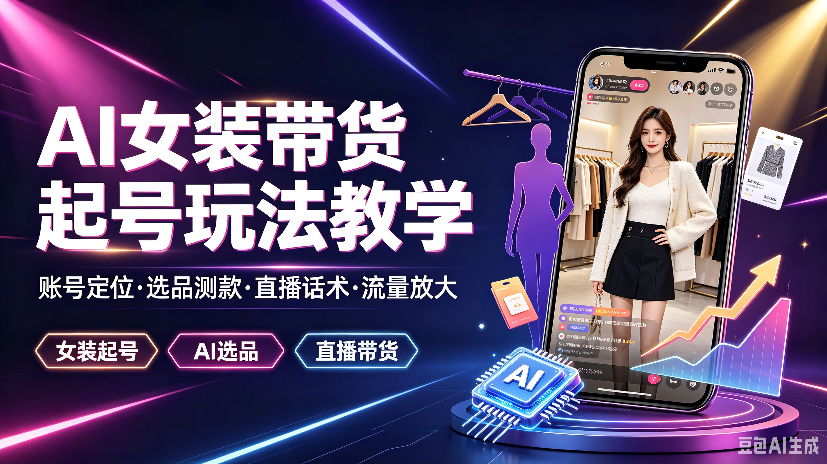 【精】AI女装带货起号玩法教学,帐号定位·选品测款·直播话术·流量放大,女装起号、Al选品、直播带货 【精】AI女装带货起号玩法教学,帐号定位·选品测款·直播话术·流量放大,女装起号、Al选品、直播带货