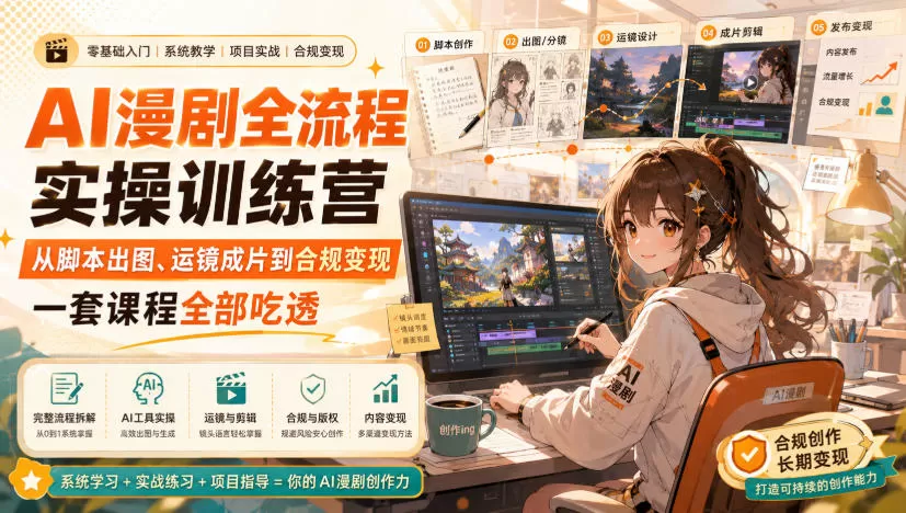 【精】青云AI漫剧实操课,AI漫剧全流程实操训练营,从脚本出图、运镜成片到合规变现,一套课程全部吃透 【精】青云AI漫剧实操课,AI漫剧全流程实操训练营,从脚本出图、运镜成片到合规变现,一套课程全部吃透