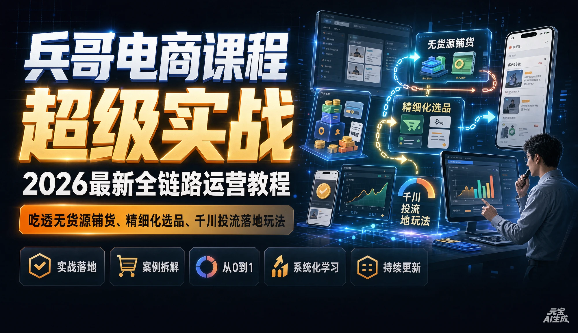 【精】兵哥电商课程超级实战,2026最新全链路运营教程,吃透无货源铺货、精细化选品、千川投流落地玩法 【精】兵哥电商课程超级实战,2026最新全链路运营教程,吃透无货源铺货、精细化选品、千川投流落地玩法