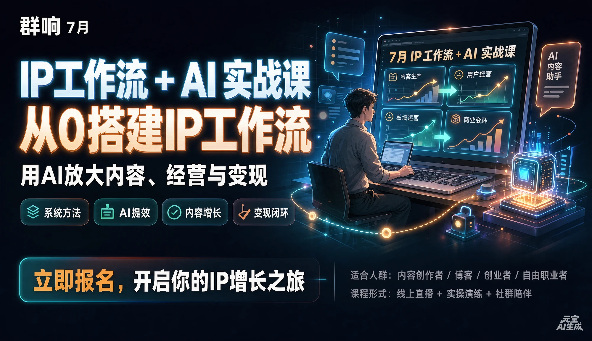 【精】群响-7月 IP工作流 + AI 实战课,从0搭建IP工作流,用AI放大内容、经营与变现