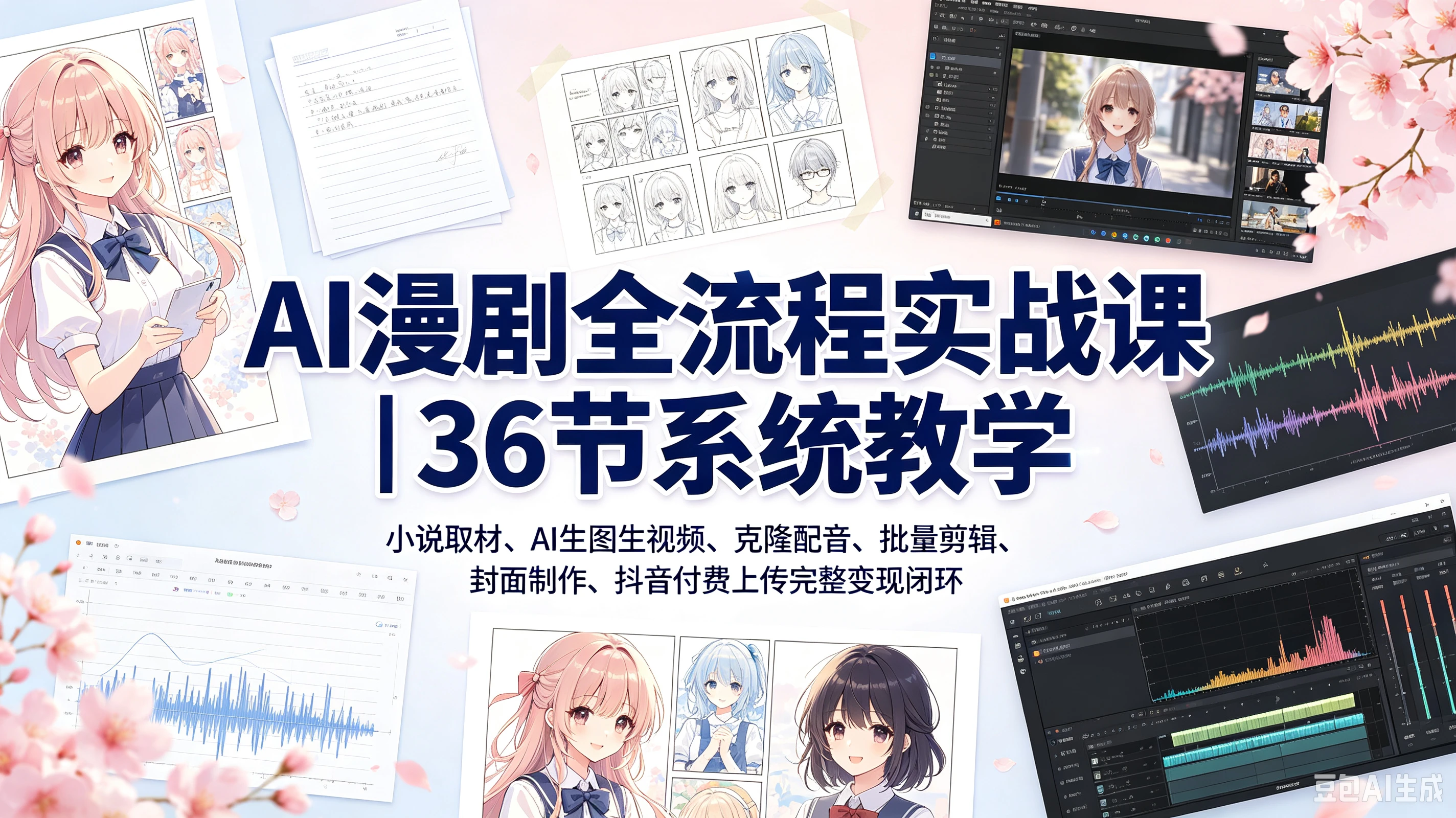AI漫剧全流程实战课|36节系统教学,小说取材、AI生图生视频、克隆配音、批量剪辑、封面制作、抖音付费上传完整变现闭环 AI漫剧全流程实战课|36节系统教学,小说取材、AI生图生视频、克隆配音、批量剪辑、封面制作、抖音付费上传完整变现闭环