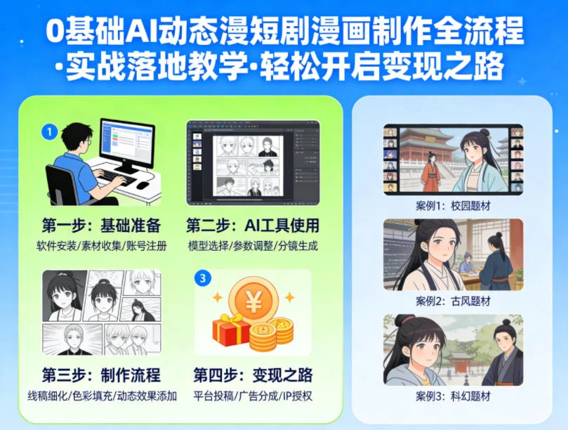【精】0基础AI动态漫短剧漫画制作全流程，实战落地教学，轻松开启变现之路