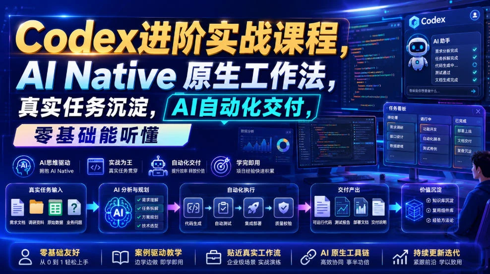【精】Codex进阶实战课｜AI Native原生工作法，22节真实任务落地，从配置到AI自动化交付全链路教程