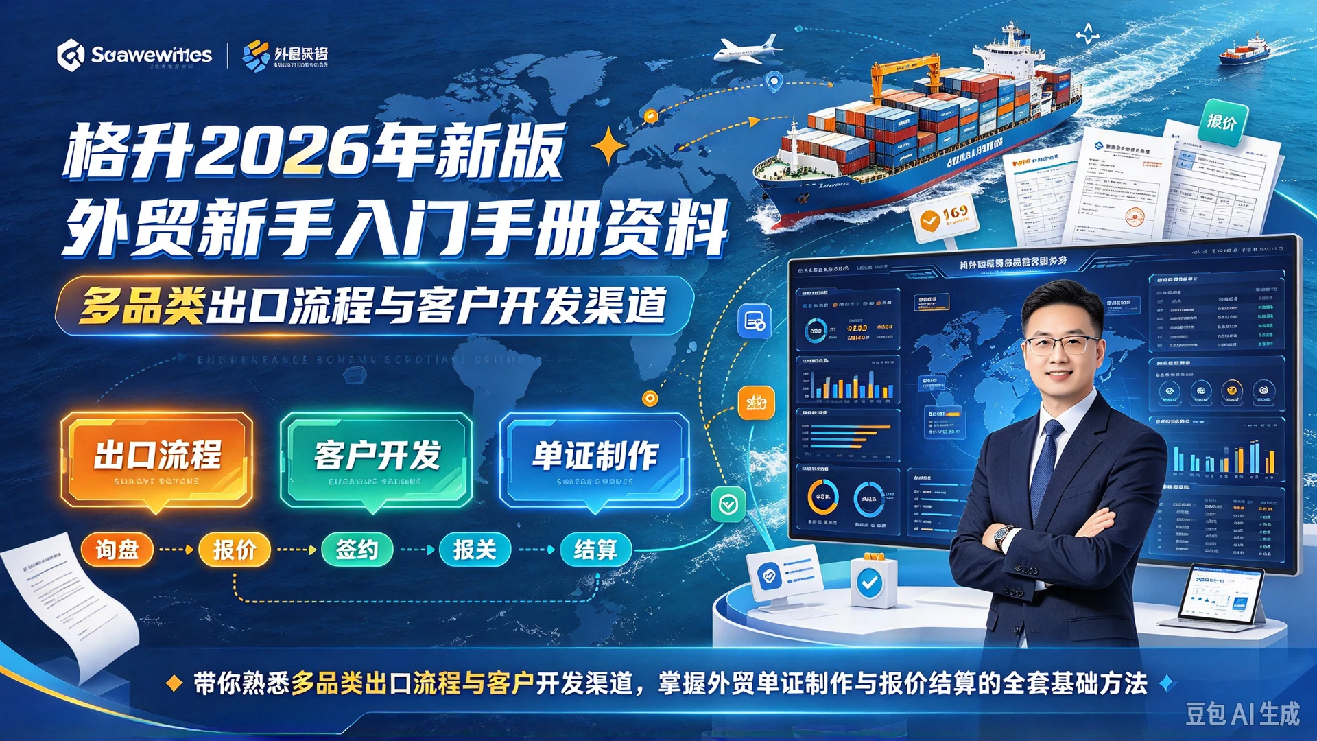 格升2026年新版外贸新手入门手册资料,带你熟悉多品类出口流程与客户开发渠道,掌握外贸单证制作与报价结算的全套基础方法 格升2026年新版外贸新手入门手册资料,带你熟悉多品类出口流程与客户开发渠道,掌握外贸单证制作与报价结算的全套基础方法