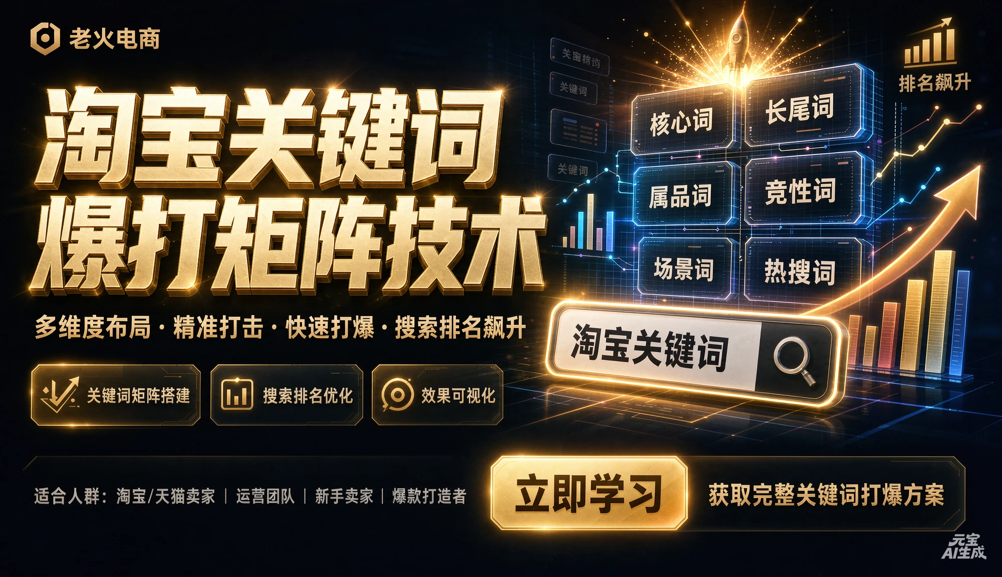 【精】老火电商04期 – 淘宝关键词爆打矩阵技术,低预低出高投产(20节)
