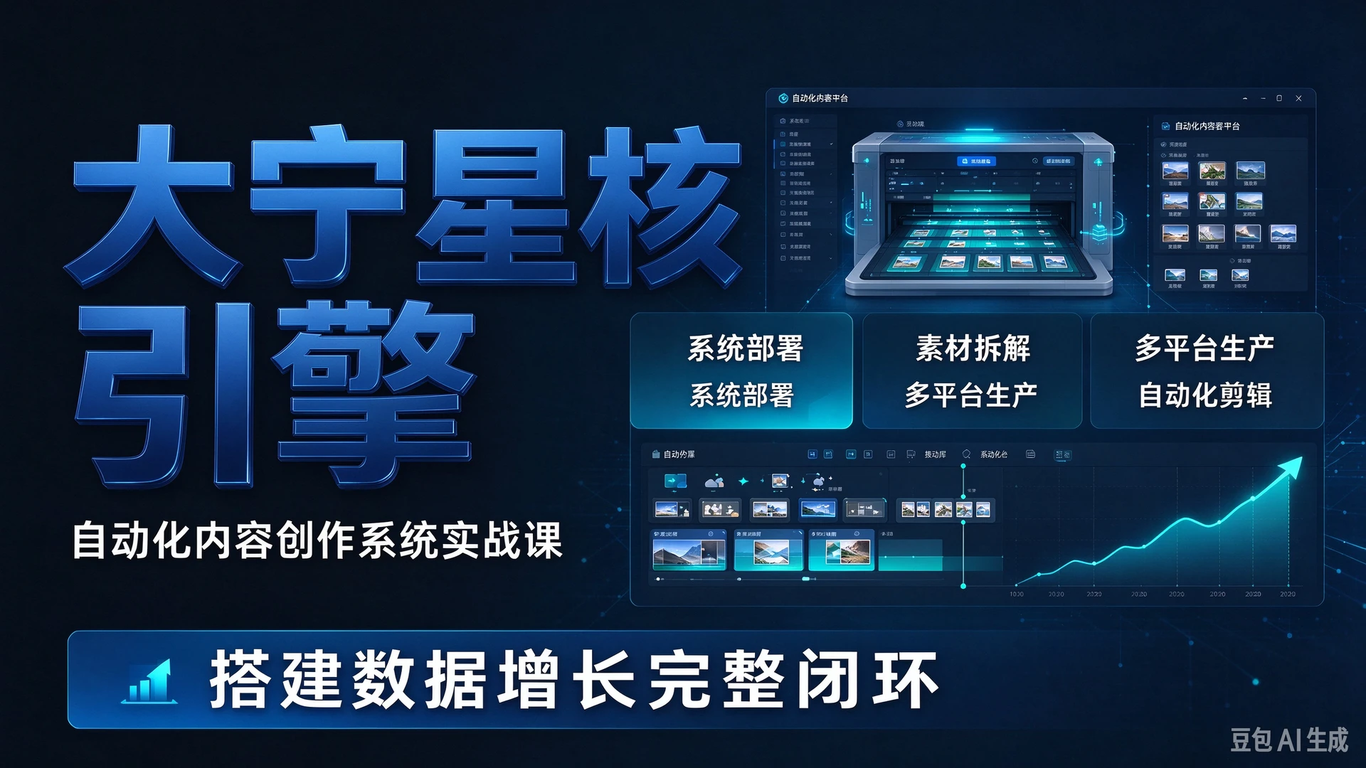 【精】大宁星核引擎自动化内容创作系统,带你学习系统部署与素材拆解,搭建多平台内容生产、自动化剪辑的数据增长完整闭环