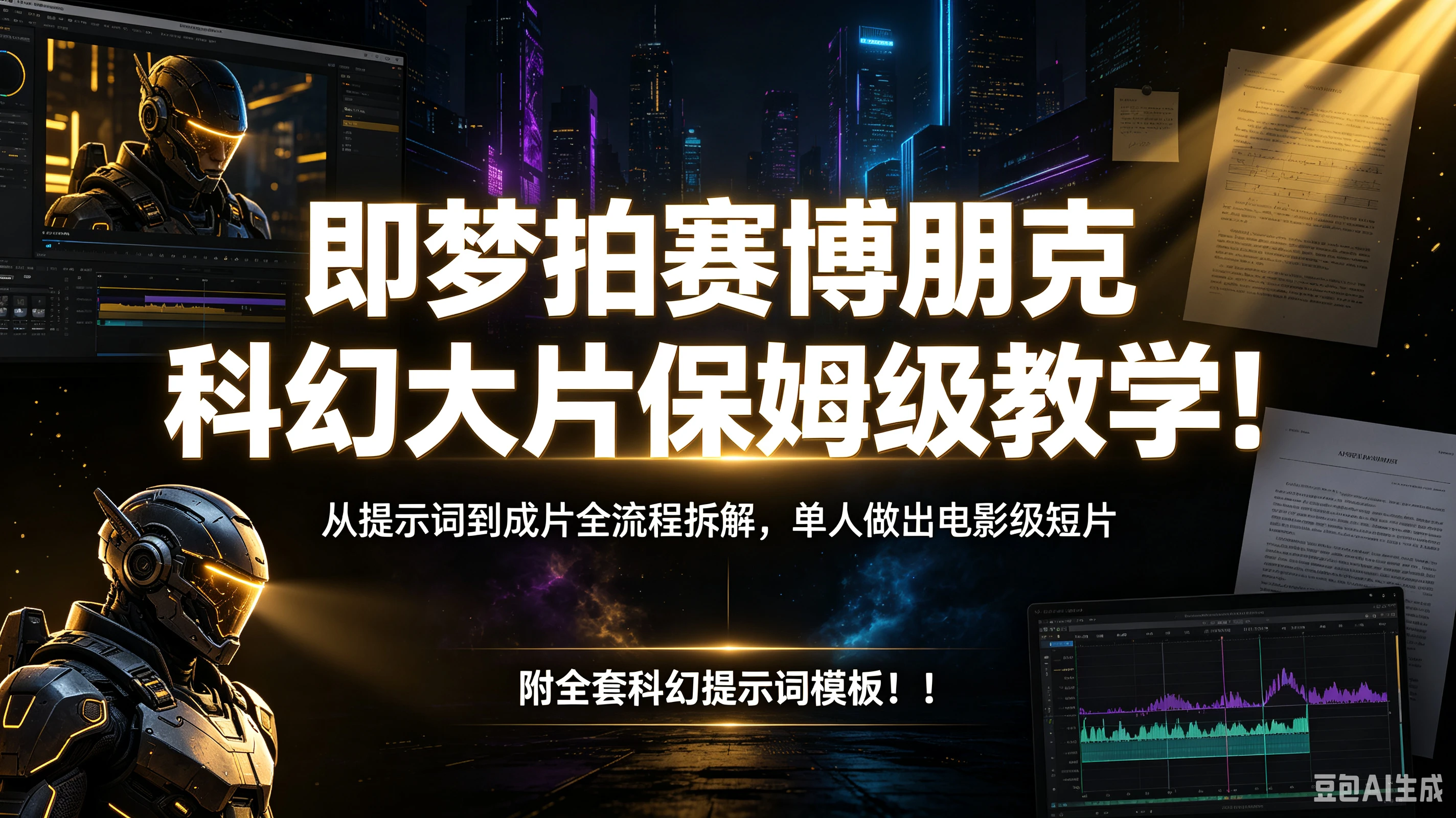 【精】即梦拍赛博朋克科幻大片保姆级教学!从提示词到成片全流程拆解,单人做出电影级短片,附全套科幻提示词模板!! 【精】即梦拍赛博朋克科幻大片保姆级教学!从提示词到成片全流程拆解,单人做出电影级短片,附全套科幻提示词模板!!
