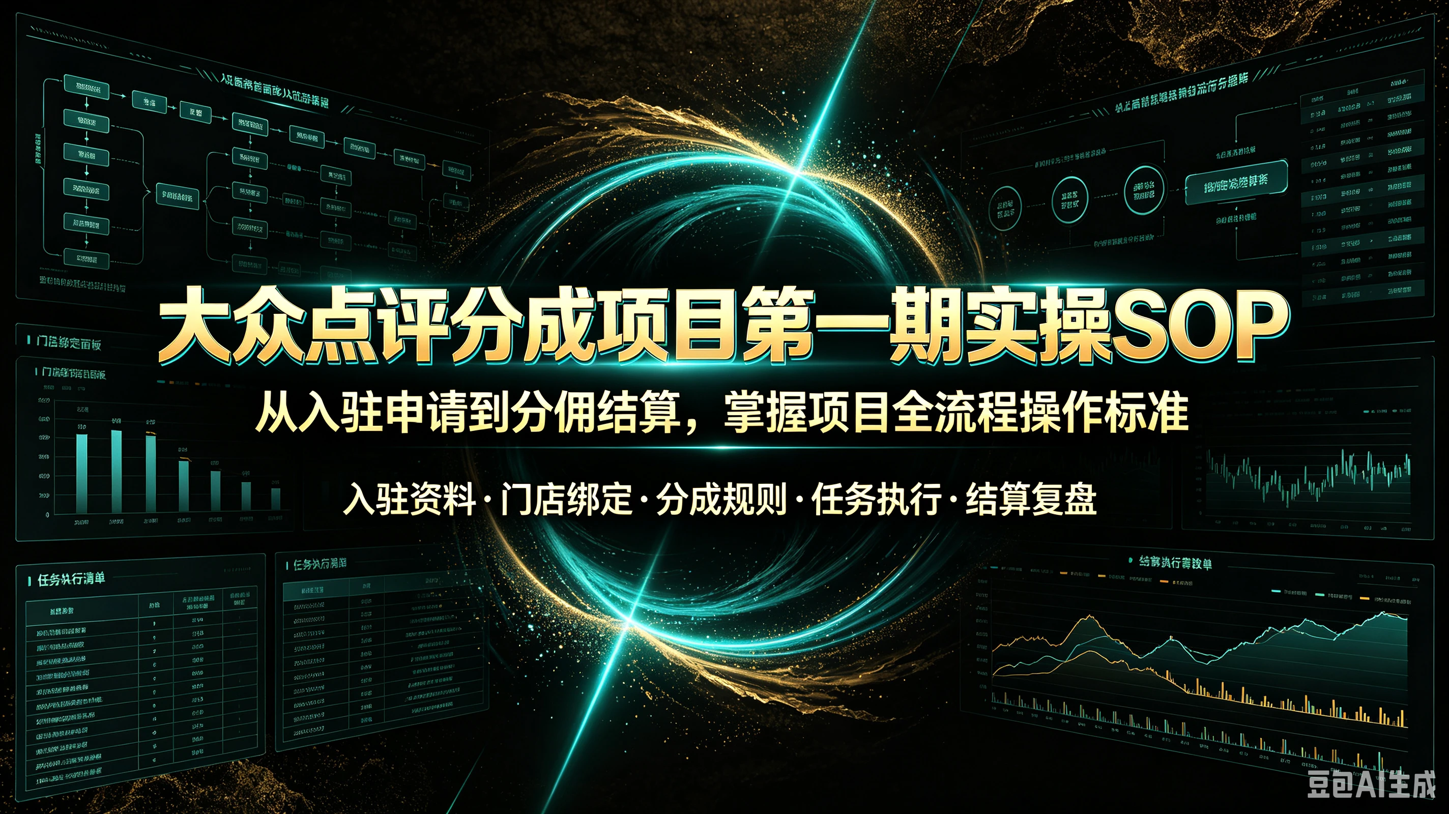 【精】大众点评分成项目第一期实操SOP，从入驻申请到分佣结算，掌握项目全流程操作标准，入驻资料、门店绑定、分成规则、任务执行、结算复盘